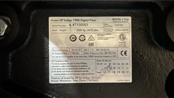 Hewlett Packard Certified PreOwned Indigo 7900 Digital Press - For Sale - Image 14