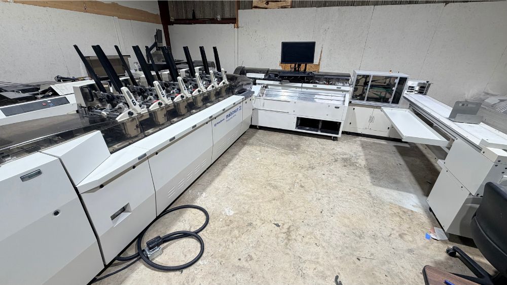 BlueCrest Mailstream Productivity Series MPS 22K Inserter System with Hunkeler UW6, 50K Cutter, DirectView & Cognex Integrity – Tested & Refurbished